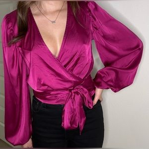 Express Satin Balloon Sleeve Crop